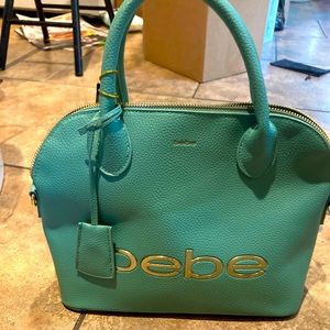 Bebe fabiola speedy purse hand bag satchel aqua turquoise mint blue green gold